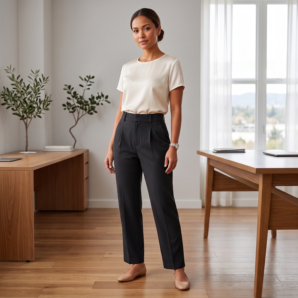 Halara Dress Pants Women M Petite Black Pleated Straight Leg High Rise